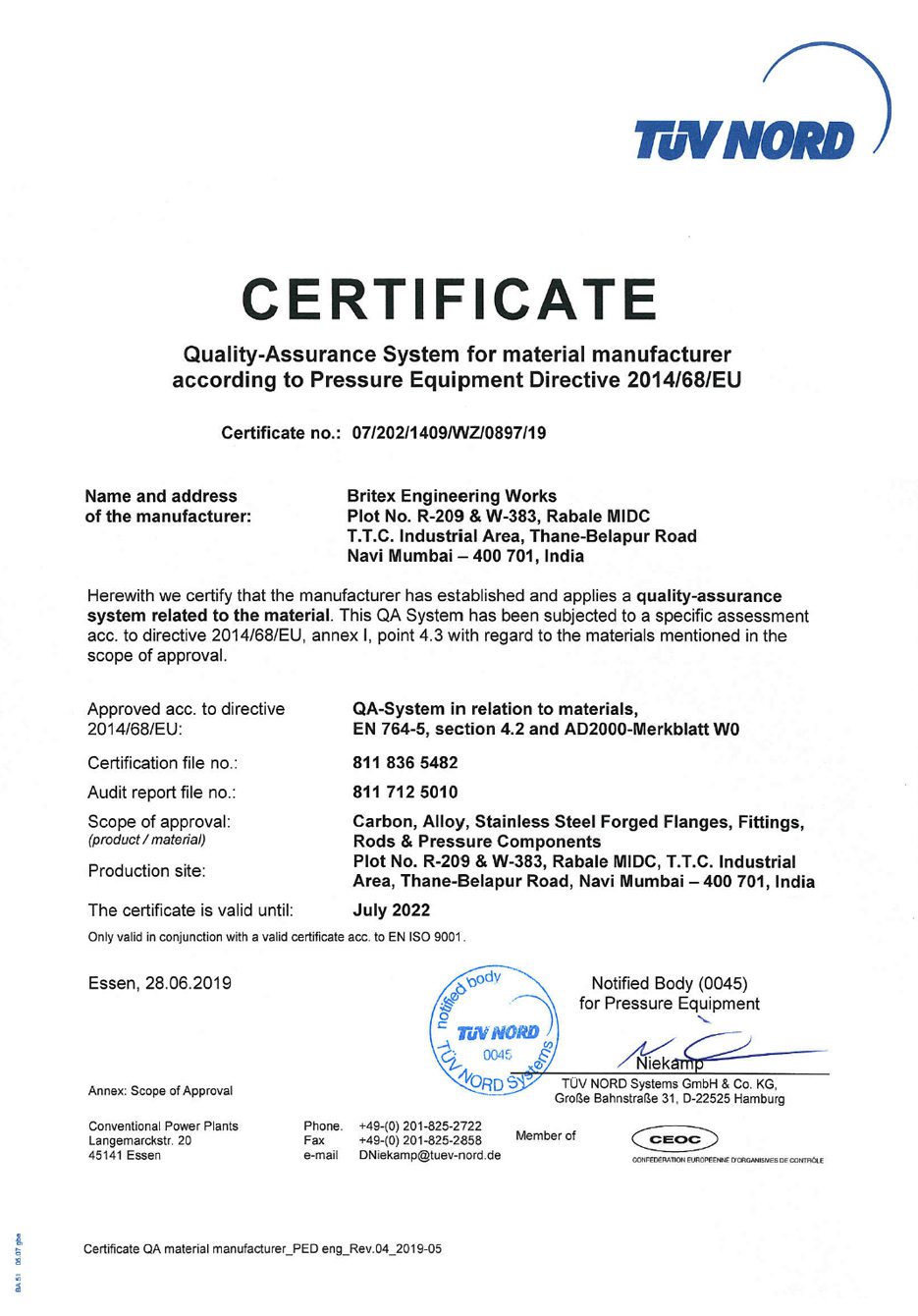 Britex Engineering is ISO 9001:2015, 45001:2018, 14001:2015 Certified ...